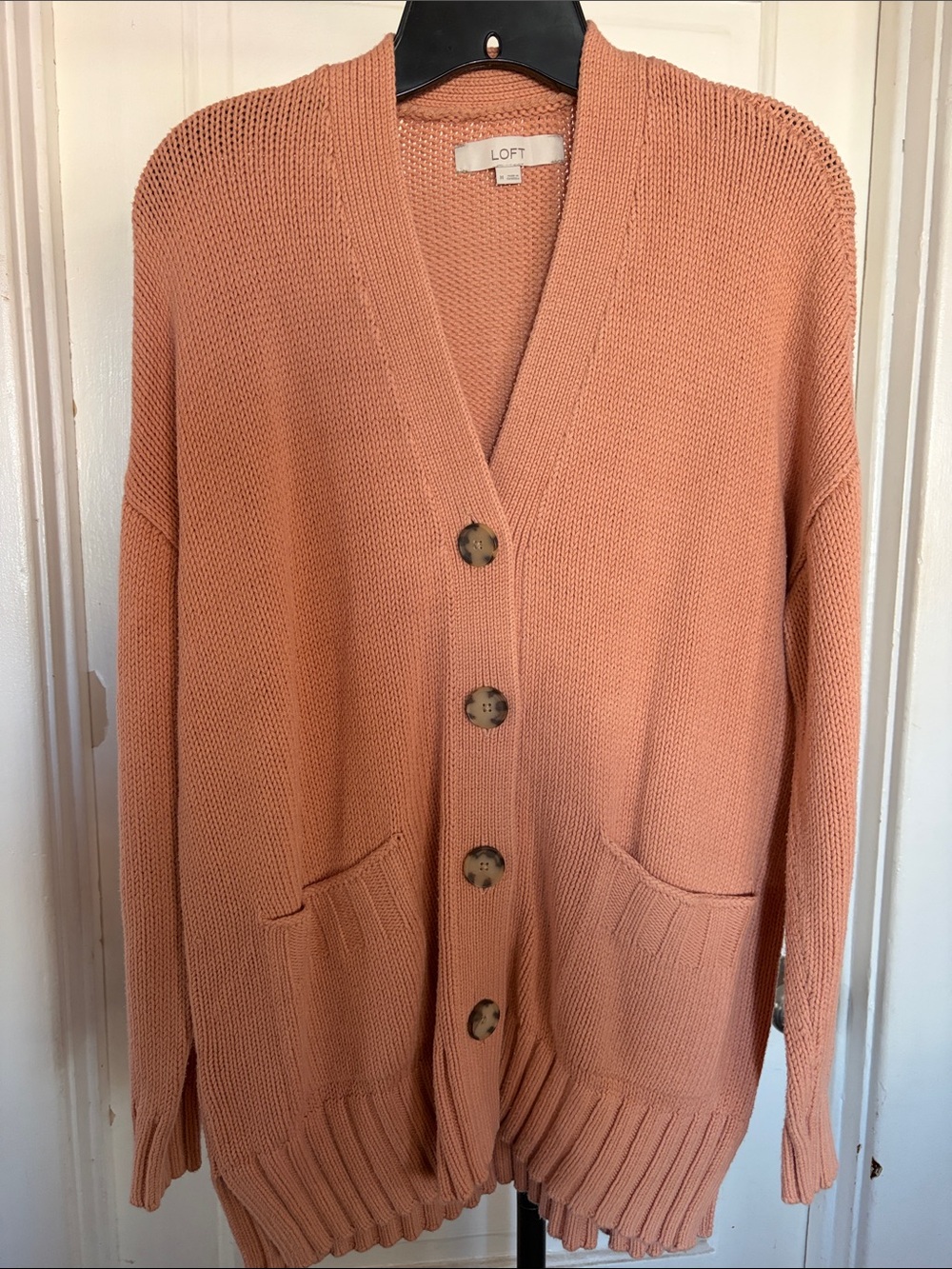 LOFT Peach Open-Front Button Cardigan - Picture 1 of 7